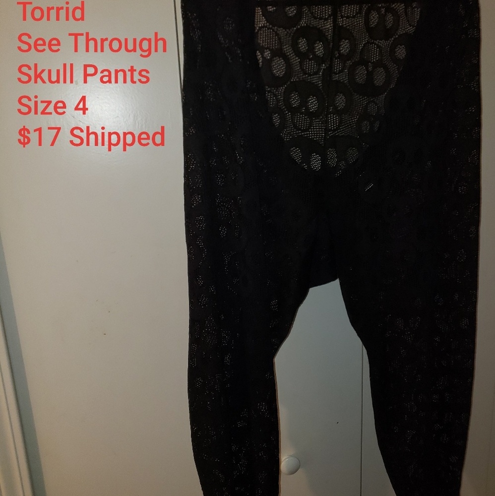See though black skull pants.
